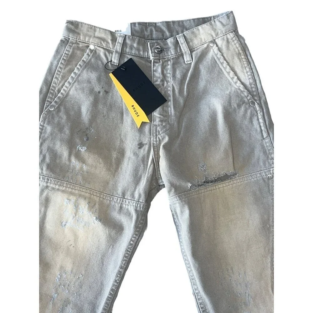 RHUDE Reza Double Knee Pants in Elephant Small New Mens Denim Jeans Trousers